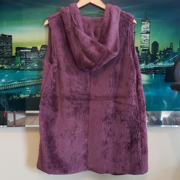 Soft Hooded Open Vest Purple - Burgandy w Pockets new - Picture 5 of 6